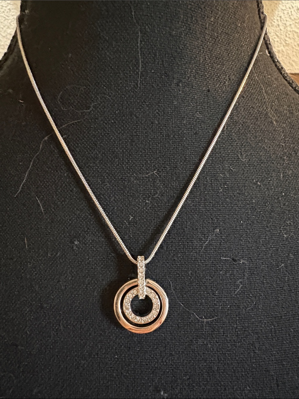 Swarovski Silver Crystal Double Ring Pendant Necklace
